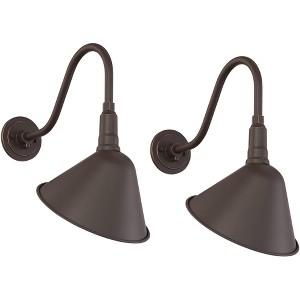 Franklin Iron Works Neihart Rustic Farmhouse Outdoor Wall Light Fixtures Set of 2 Bronze Gooseneck Arm Downlight 18 1/4" for Post Exterior - 1 of 4