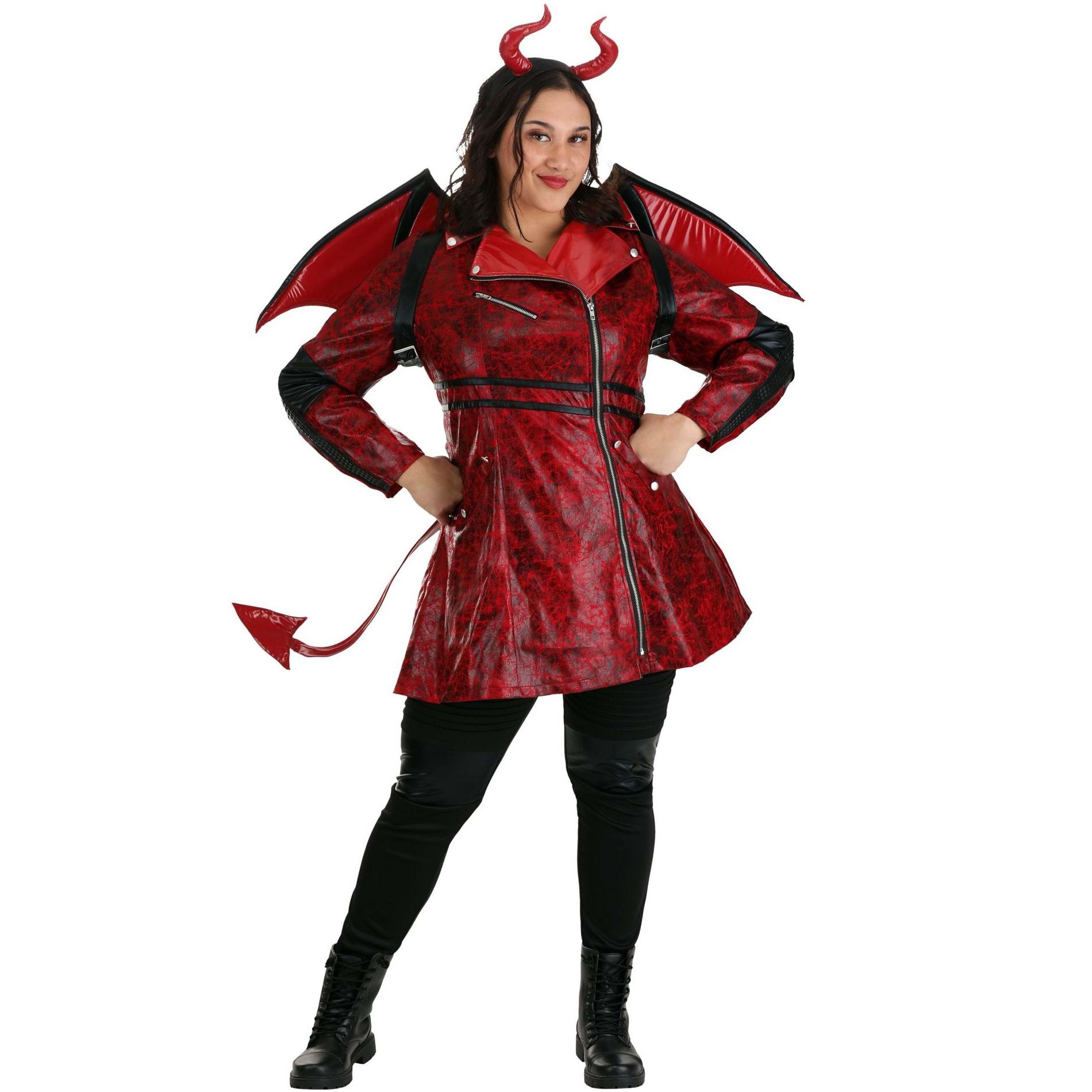 HalloweenCostumes.com 2X Women Plus Size Women's Leather Devil Costume, Black/Red