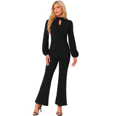 INSPIRE CHIC Women's Long Sleeve High Waist Elegant Party Bell Bottom Pants Jumpsuit