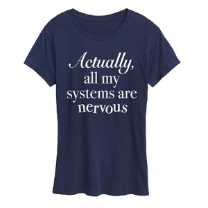 Women's Instant Message All Systems Nervous Short Sleeve Graphic T-Shirt - Navy - X-Large - 1 of 4