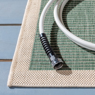 Beige and Dark Green Rectangular Synthetic Indoor/Outdoor Rug