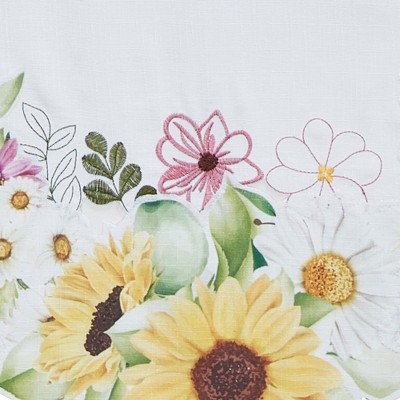 White Floral Embroidered Polyester Table Runner, 13x70