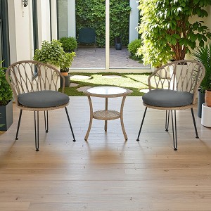 3-Piece Outdoor Patio Rattan Conversation Leisure Chairs Set with 2 Chair and Glass Coffee Table - 1 of 4