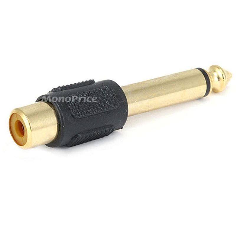 Monoprice 1/4in (6.35mm) TS Mono Plug to RCA Jack Adapter, Gold Plated (Yellow plastic center), 2 of 3