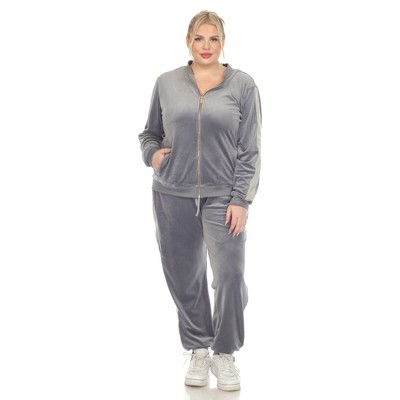 Women's Plus Size 2 Piece Velour Tracksuit Set Green 2x - White Mark :  Target