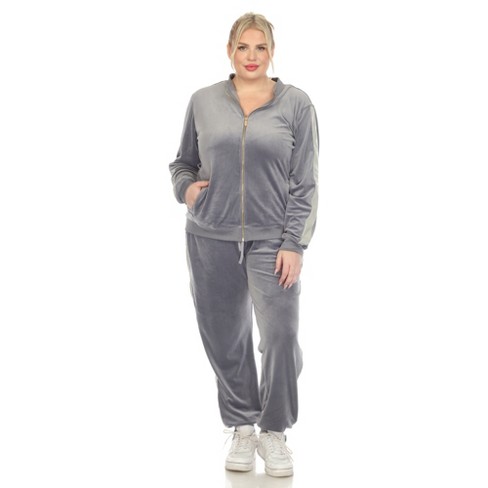 Plus Size 2-piece Velour With Faux Leather Stripe Charcoal 2x