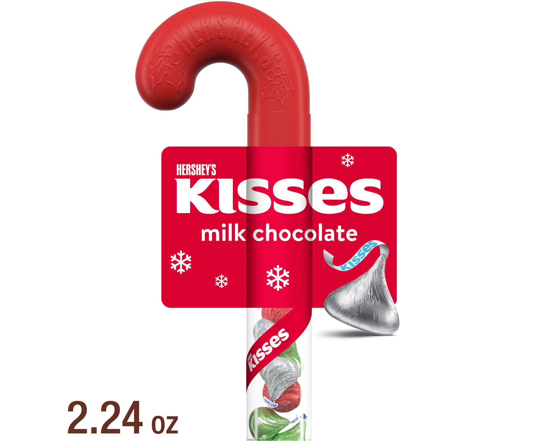 HERSHEY'S Kisses Milk Chocolate Filled Plastic Cane Christmas Candy - 2.24oz