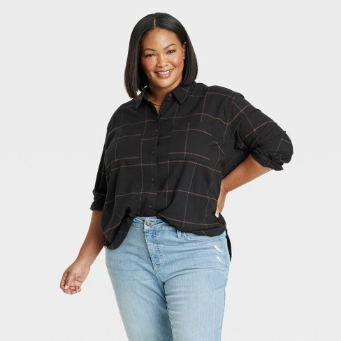 Women's Long Sleeve Flannel Button-down Shirt - Ava & Viv™ : Target