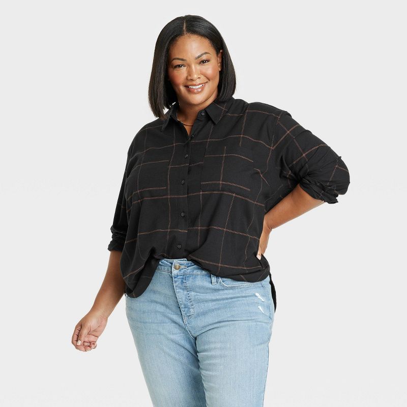 Women's Long Sleeve Flannel Button-Down Shirt - Ava & Viv™, 1 of 4