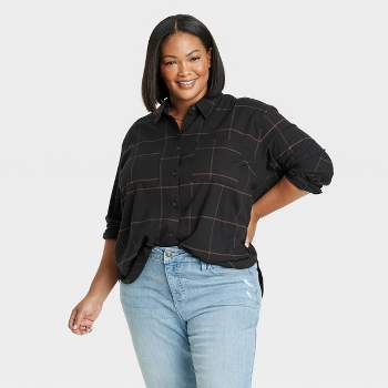 Women's Long Sleeve Flannel Button-Down Shirt - Ava & Viv™