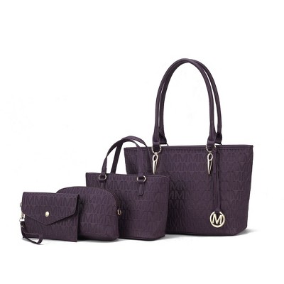 MKF Collection Edelyn Embossed M Signature Vegan Leather Women’s Tote Bag by Mia K – 4 Pcs set