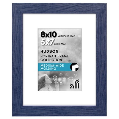 Americanflat 8x10 Picture Frame with Shatter-Resistant Glass - Fits 5x7 Photos with Mat or 8x10 Without Mat - Hudson Collection - Distressed Blue