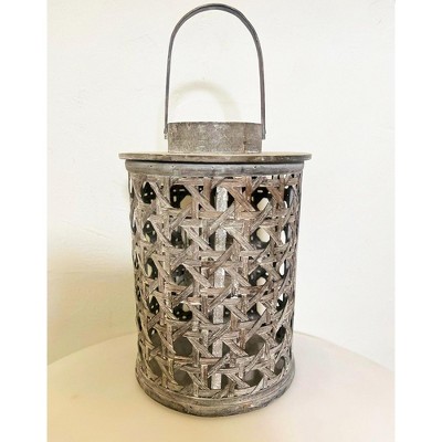 Essential Decor & Beyond 14.5” Distressed Gray Bamboo Lantern With Handle