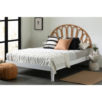 Queen White and Natural Wood Bohemian Panel Bed