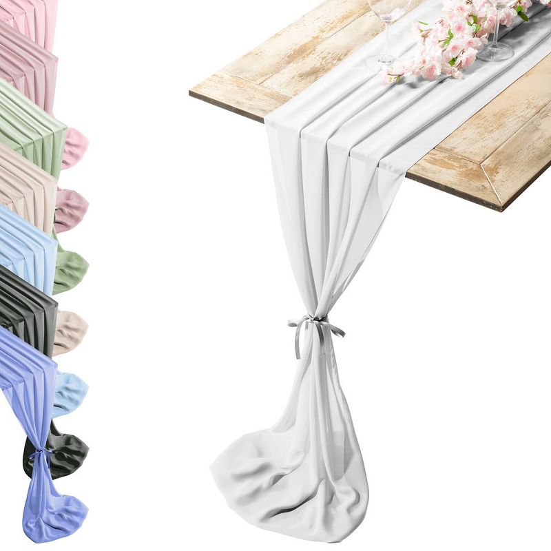 RCZ Décor Silky Touch Chiffon Table Runner With Two Style Ribbon Ties - 10ft.  Table Runner, Wedding Table Runner 29 x 120 Inches, 1 of 6