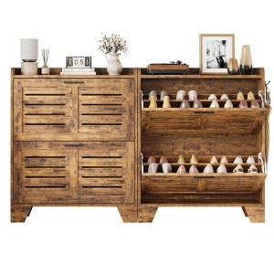Shoe Cabinet for Entryway, Shoe Cabinet with 2 Flip Drawers, Farmhouse Thin Shoe Organizer Cabinet with Hooks for Entrance, Hallway, Front Door - 1 of 4