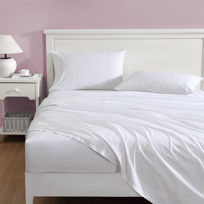 Twin Blue Cotton Percale Embroidered Sheet Set