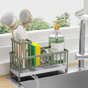 304 Stainless Steel Rustproof Silver Sink Caddy: Brush/Sponge & Soap Dispenser Holder - 1 of 4