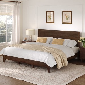 Arceso Bed Frame with Headboard Acacia Wood Platform, Non-Slip&Without Noise - 1 of 4