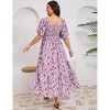 Women's Plus Size Maxi Dress Square Neck Short Sleeve Smocked Flowy Boho Floral Print Casual Summer Wedding Party Dresses - 2 of 4