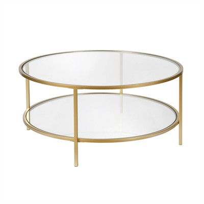 Brass Round Glass Top Coffee Table with Graduated Legs
