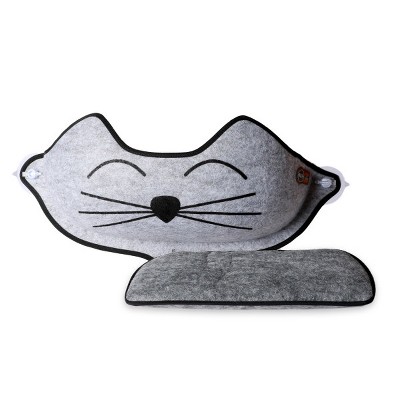 Gray Fleece Kitty Face Window Perch Bed