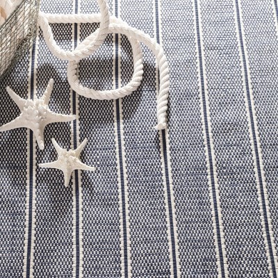 Ivory and Navy Handwoven Cotton Stripe Rug, 2 x 3 Feet