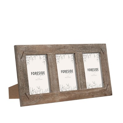 Distressed Brown Wood 4x6 Three-Photo Frame with Nail Accents