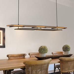 LLHZSY 3 Light Integrated LED Linear Pendant Chandelier 49 1/5" Wide Wood Light Fixture for Kitchen Island Dining Room - 1 of 4