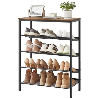 VASAGLE 5-Tier Rustic Brown and Black Shoe Rack with Fabric Shelves