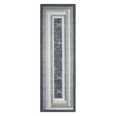 Washable Modern Bordered Rug Non Slip Low Pile Rug Soft Throw Floor Cover Foldable Indoor Carpet for Living Room Bedroom,Grey/2'x6'