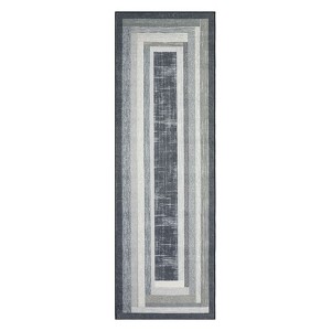 Washable Modern Bordered Rug Non Slip Low Pile Rug Soft Throw Floor Cover Foldable Indoor Carpet for Living Room Bedroom,Grey/2'x6' - 1 of 4