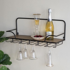 SEVOBAL Decorative Wall Shelf 24" Wooden Shelf with Iron Frame and Hanging Hooks for Modern Home Decor, Brown, 24"*8.3"*9.8" - 1 of 4