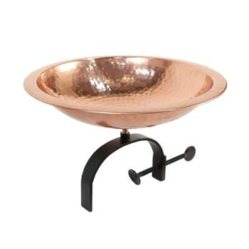 8.2" Hammered Copper Birdbath with Over Rail Bracket Polished Copper Plated - Achla Designs