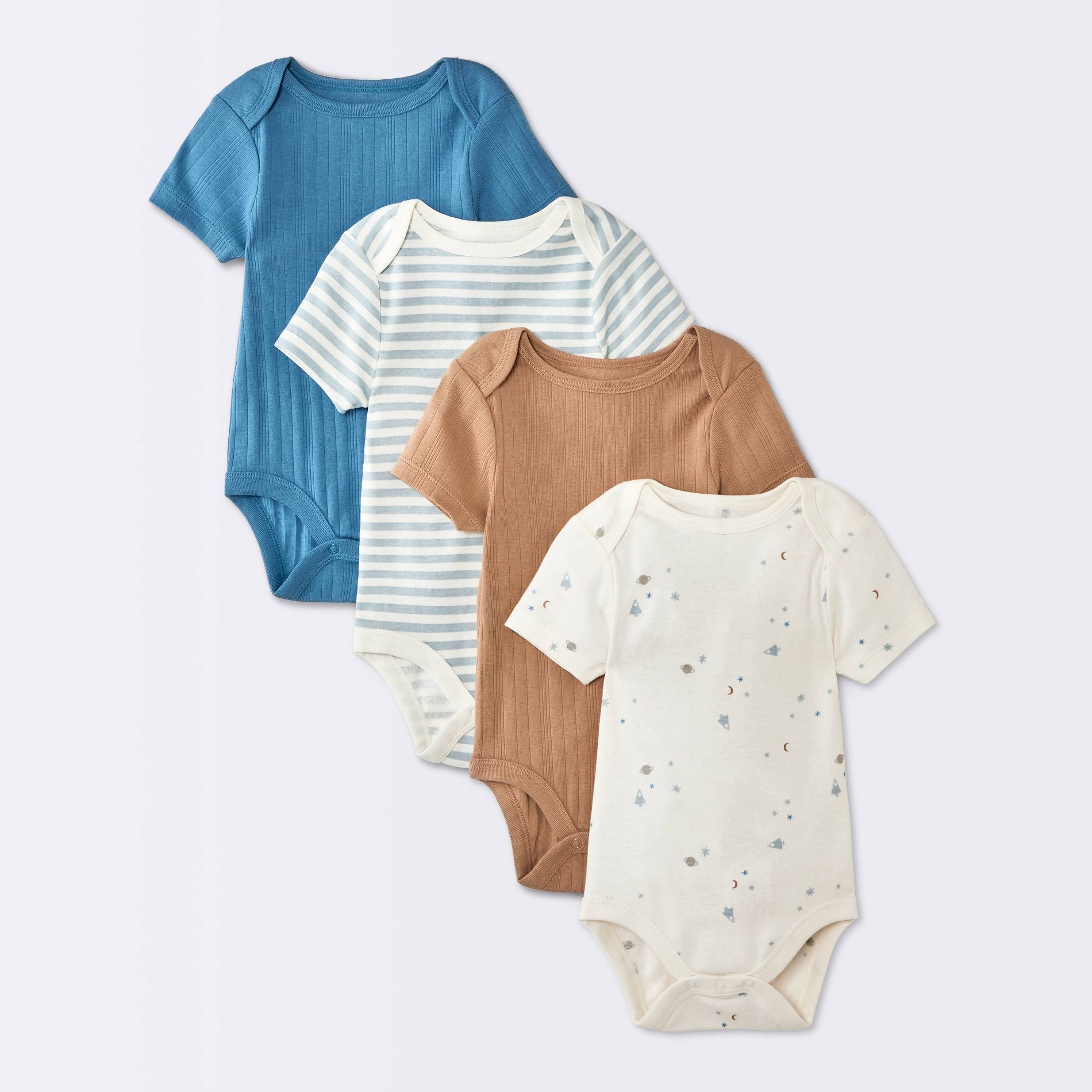 Baby Boys' 4pk Short Sleeve Ribbed Bodysuits - Cloud Island™ 0-3M