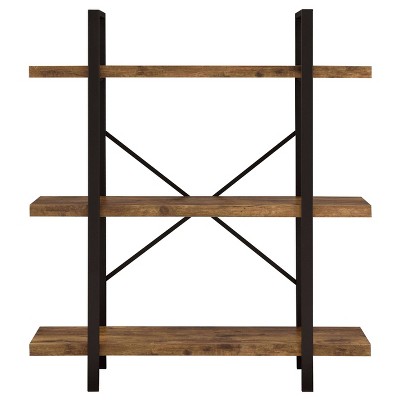 Transitional Black and Brown Wood 3-Shelf Bookcase