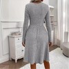 Women's Knit Dress V-Neck Solid Color Sweater Dres Fall - 4 of 4
