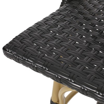 Shelton Black Wicker and Bamboo Finish Outdoor Barstools, Set of 2
