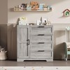 43.3'' Small Wardrobe Closet, Wardrobe Cabinet with Door, 4 Drawers and Handing Rod, Wooden Clothes Cabinet 4 Drawer Dresser - 4 of 4