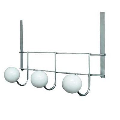 Evideco French Home Goods Over the Door Coat and Hat 3 Hooks BIG BALLS Rail-Rack White