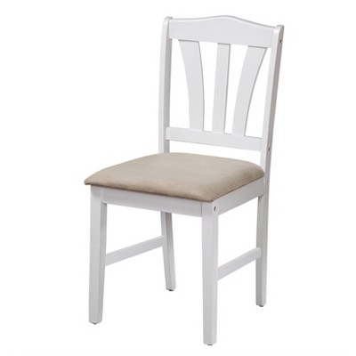 White Rubberwood 5-Piece Dining Set with Beige Microfiber Seats