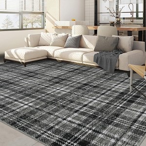 Machine Washable Geometric Living Room Rugs, Soft Non Slip Plaid Bedroom Rugs, Modern Low Pile Throw Carpet for Dining Room - 1 of 4