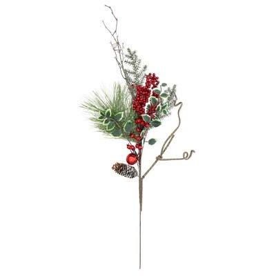 Northlight 32" Green and Red Berries and Pinecones Frosted Artificial Christmas Spray