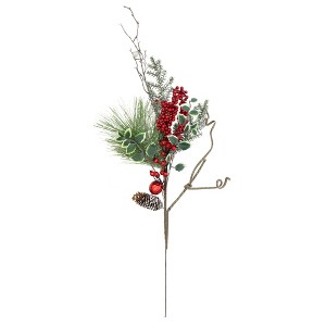 Northlight 32" Green and Red Berries and Pinecones Frosted Artificial Christmas Spray - 1 of 3