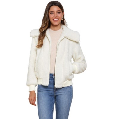 Jess by Meiko Women's Oversized Collar Plush Bomber Jacket