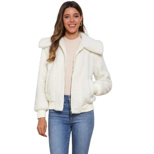 Jess by Meiko Women's Oversized Collar Plush Bomber Jacket - 1 of 4