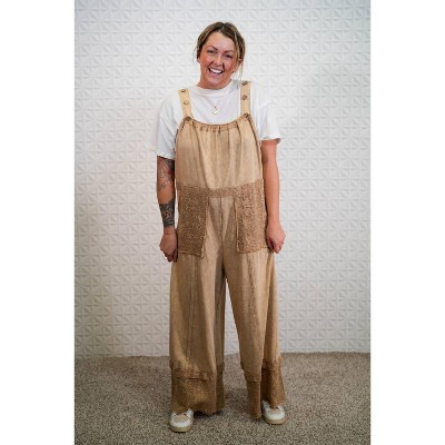 Women's Next Move Washed Lace Hem Jumpsuit Overalls - Oli & Hali