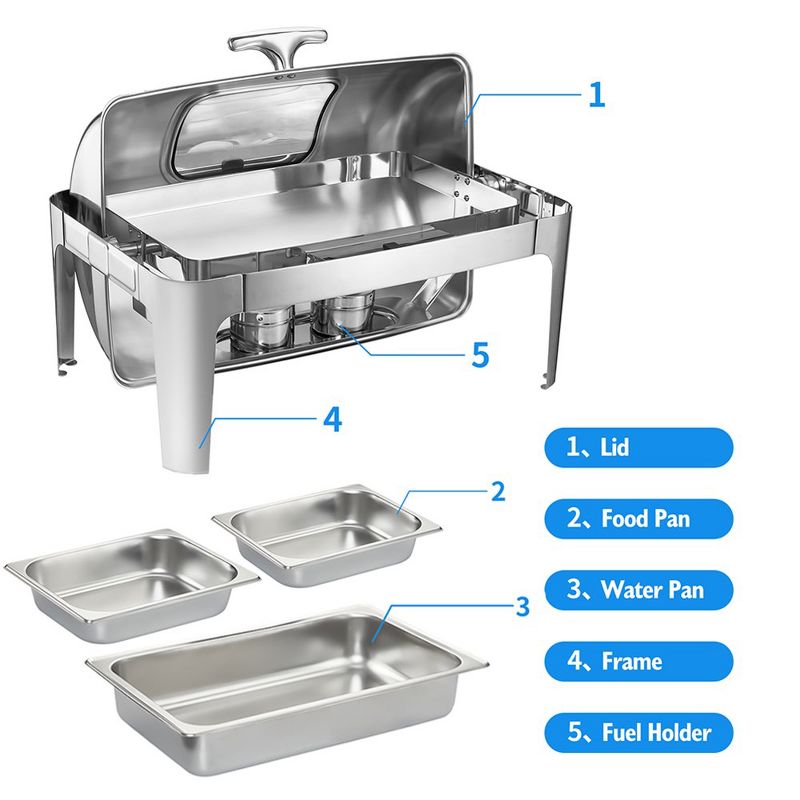9QT Chafing Dish Buffet Set, Buffet Servers and Warmers with Soft-Closing Visible Lid, 4 of 9