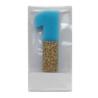 Number 1 Glitter Candle Blue/Gold - Spritz&#8482;