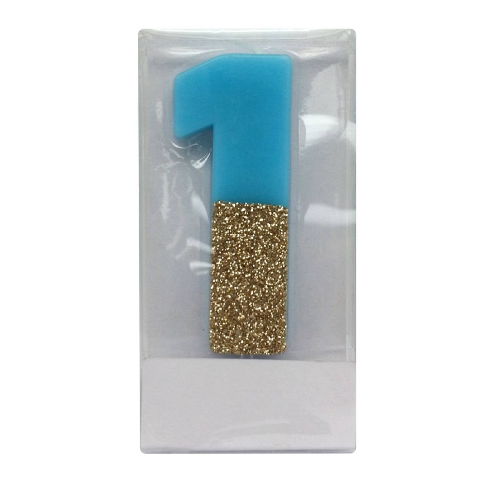 Photos - Other Jewellery Number 1 Glitter Candle Blue/Gold - Spritz™
